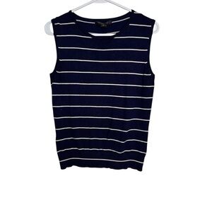 August Silk Navy and White Striped Sleeveless Top M